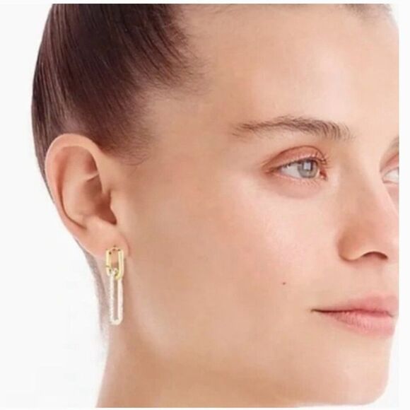 J. Crew BV034 Pavé crystal link earrings two tone NWT - Picture 2 of 8